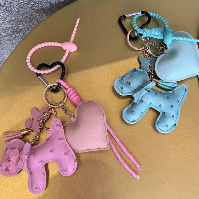 Cute Cartoon PU Leather Puppy Keychain Creative Bag Charm