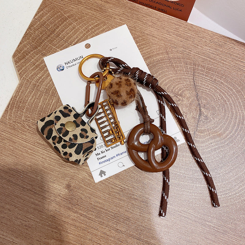 Leopard-print Vintage Braided-rope Keychain Charm