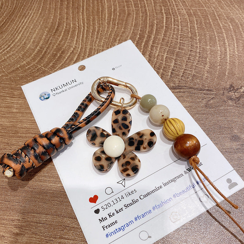 Leopard-print Vintage Braided-rope Keychain Charm