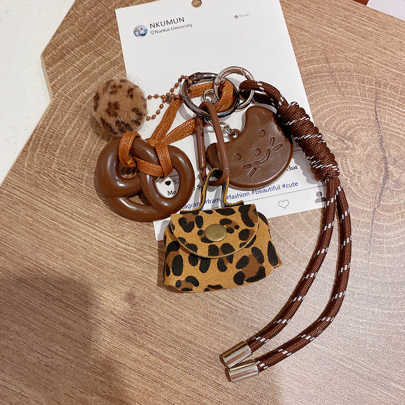 Leopard-print Vintage Braided-rope Keychain Charm