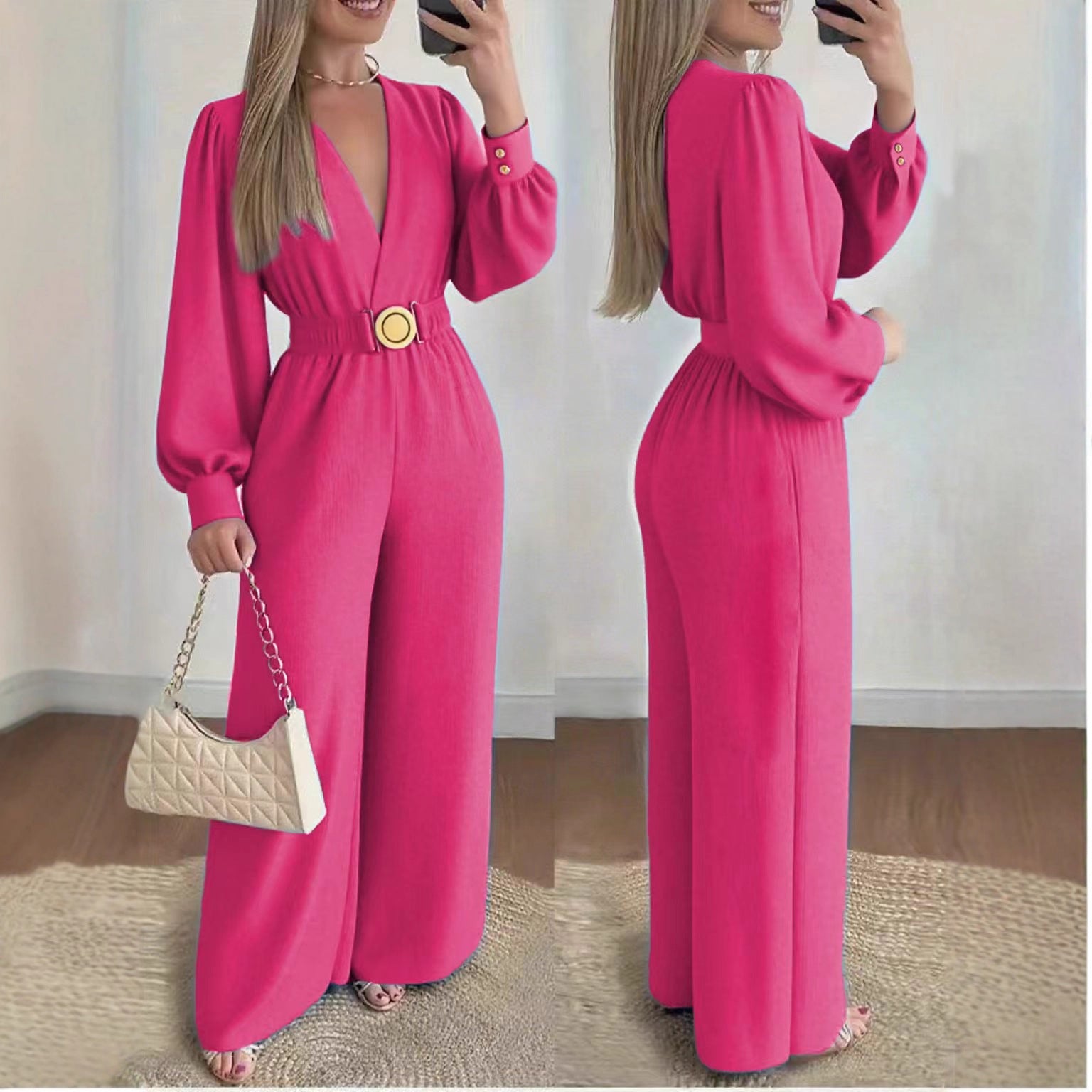 Women's Slim-fit Fashionable Deep V-Neck Jumpsuit