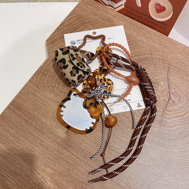Leopard-print Vintage Braided-rope Keychain Charm
