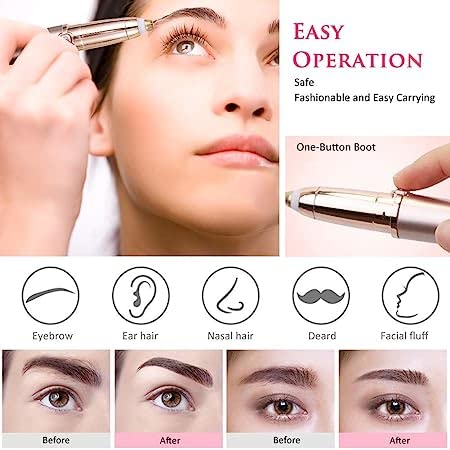 Flawless Eyebrow Trimmer for women. Pianless,Touch sensitive,18K Gold Platted Battery operated Eyebrow Hair Remover For women. Battery not included.