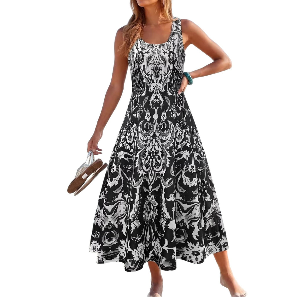Fashionable Printed Strapless Sleeveless Casual Dress