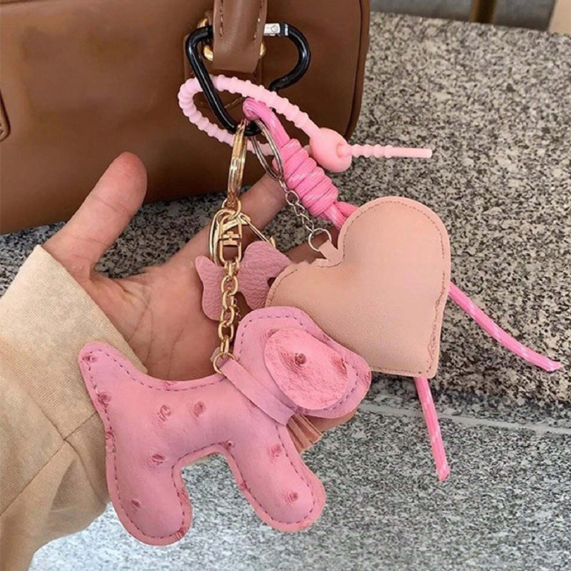 Cute Cartoon PU Leather Puppy Keychain Creative Bag Charm