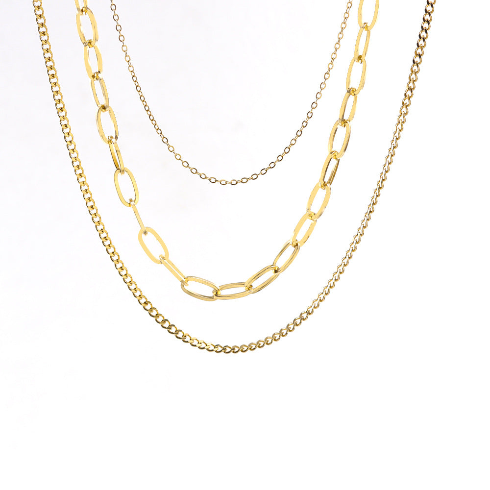 Retro 18K Gold Multi-Layer Titanium Steel Chain For Women