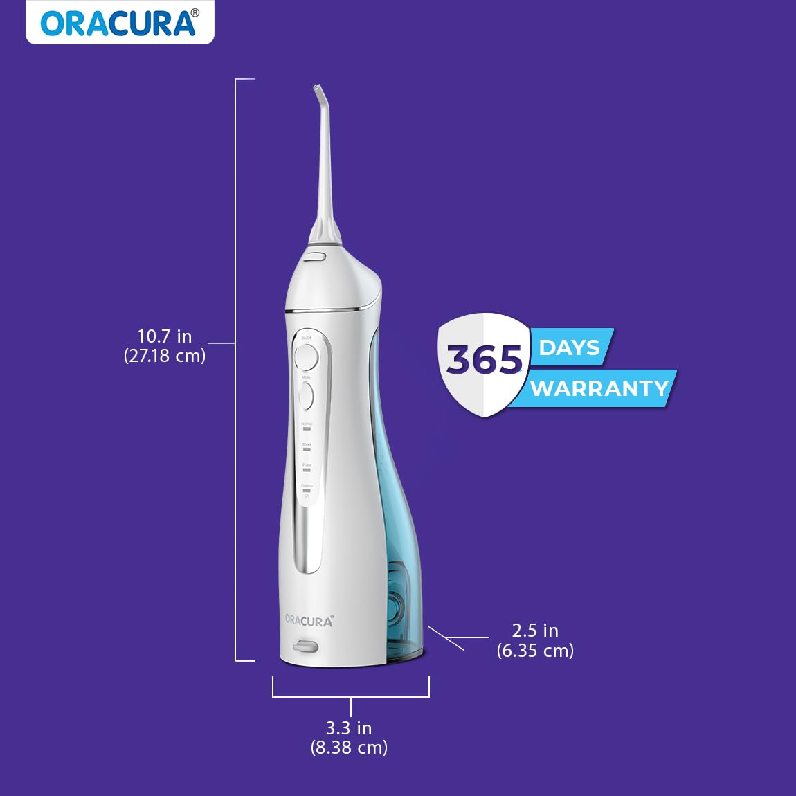 ORACURA® Smart PLUS Water Flosser® OC200 LITE Black comes with 2 Nozzle tips | Portable & Rechargeable | Custom 8 Water Pressure Settings | 200ml Water Tank Capacity | IPX7 Waterproof | 365 Days Warranty