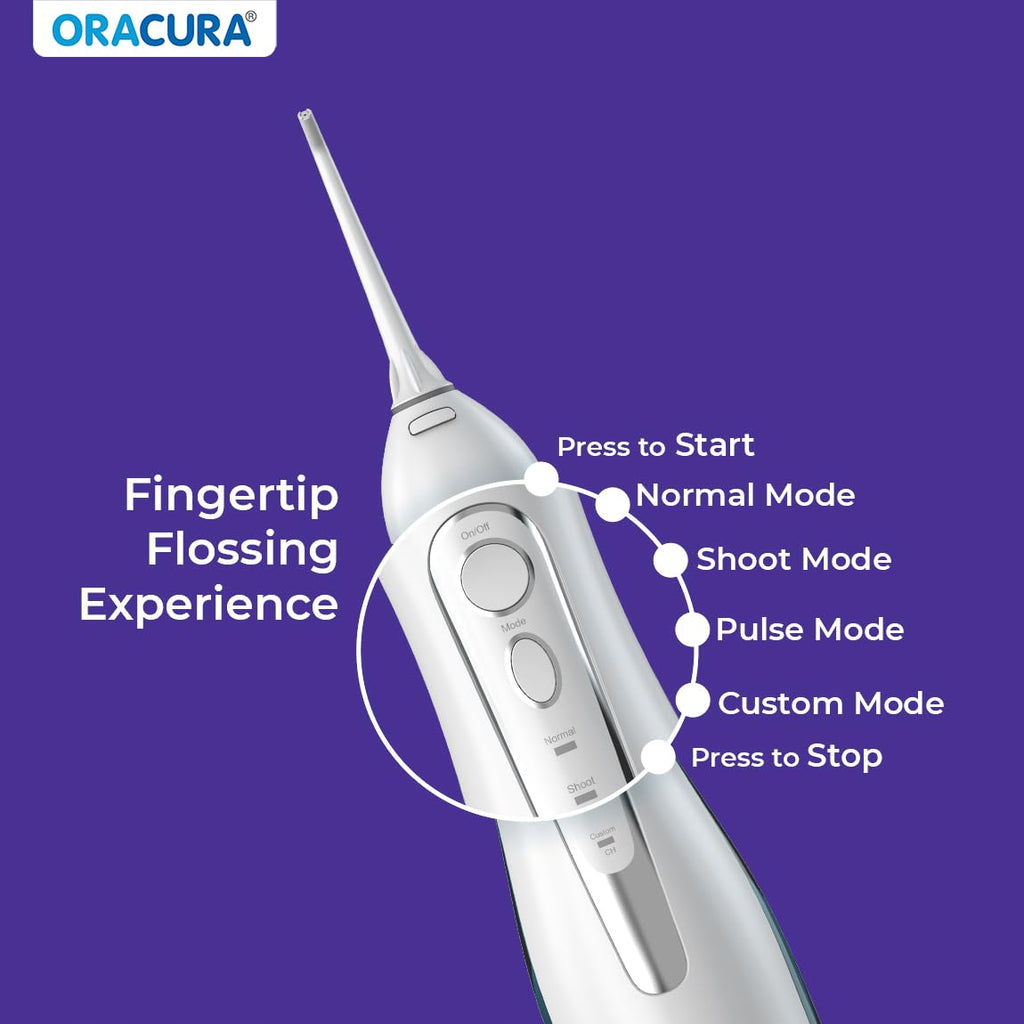 ORACURA® Smart PLUS Water Flosser® OC200 LITE Black comes with 2 Nozzle tips | Portable & Rechargeable | Custom 8 Water Pressure Settings | 200ml Water Tank Capacity | IPX7 Waterproof | 365 Days Warranty