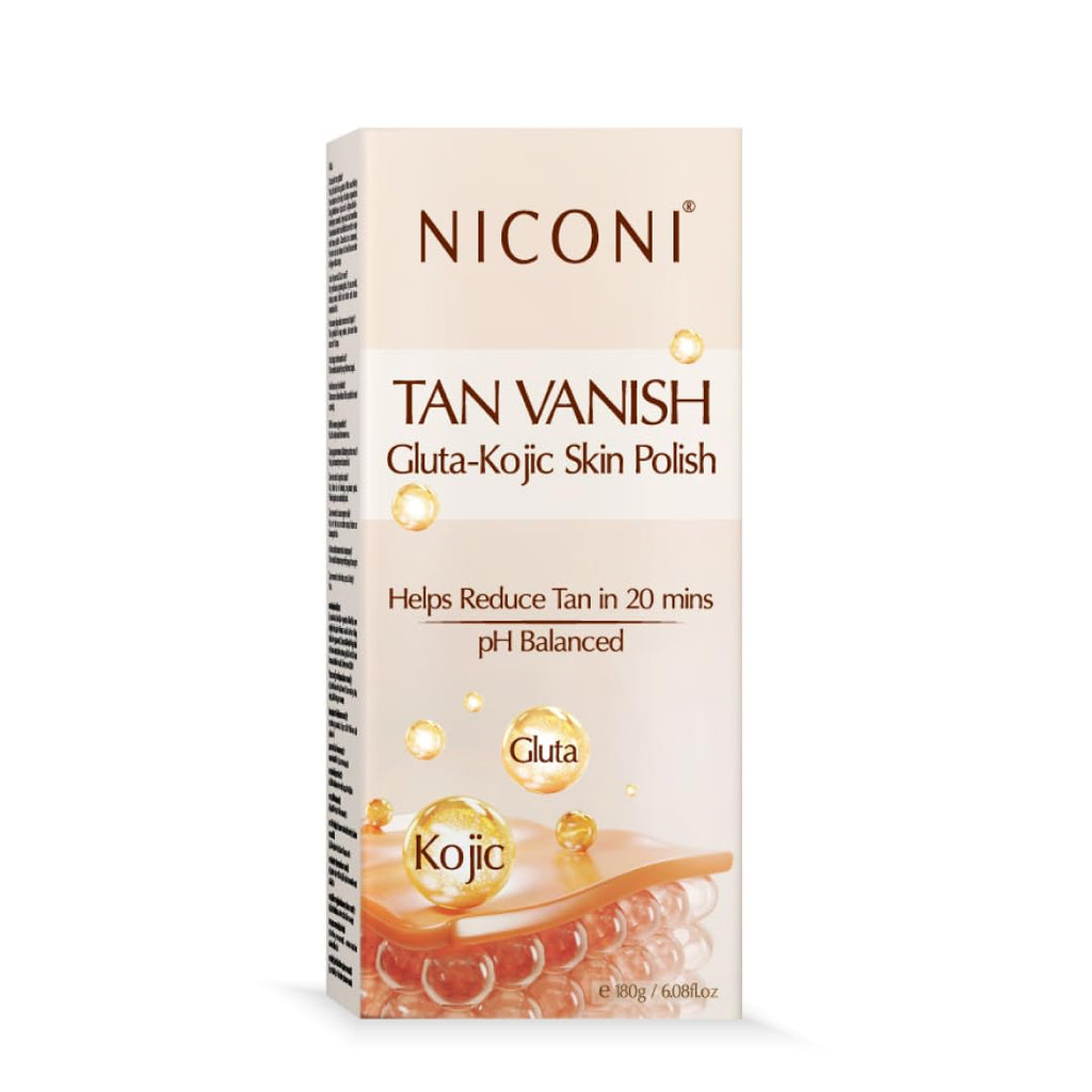 NICONI Tan Vanish Gluta-Kojic Skin Polish | Instant Tan Removal & Glow | Infused with Kojic Acid & Glutathione | Ideal for All Skin Types | Lightens Suntan | 180g