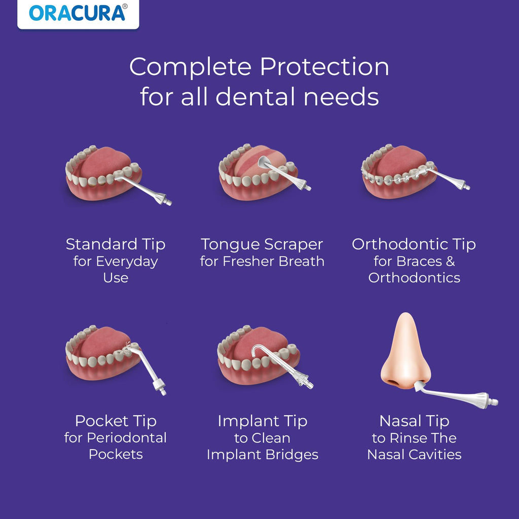 ORACURA® Smart PLUS Water Flosser® OC200 LITE Black comes with 2 Nozzle tips | Portable & Rechargeable | Custom 8 Water Pressure Settings | 200ml Water Tank Capacity | IPX7 Waterproof | 365 Days Warranty