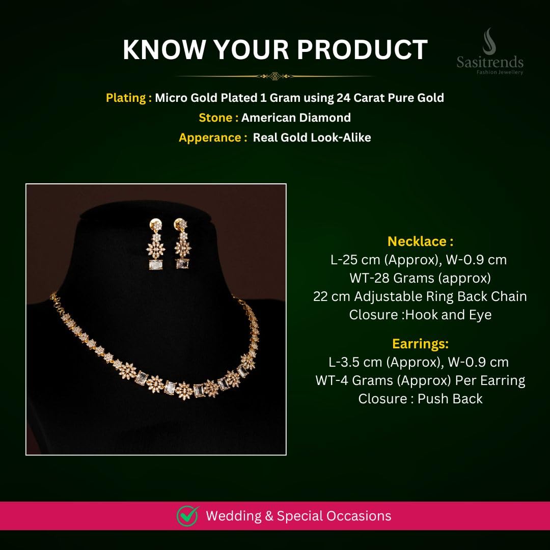 Sasitrends American Diamond Micro Gold Plated Necklace Set For Women