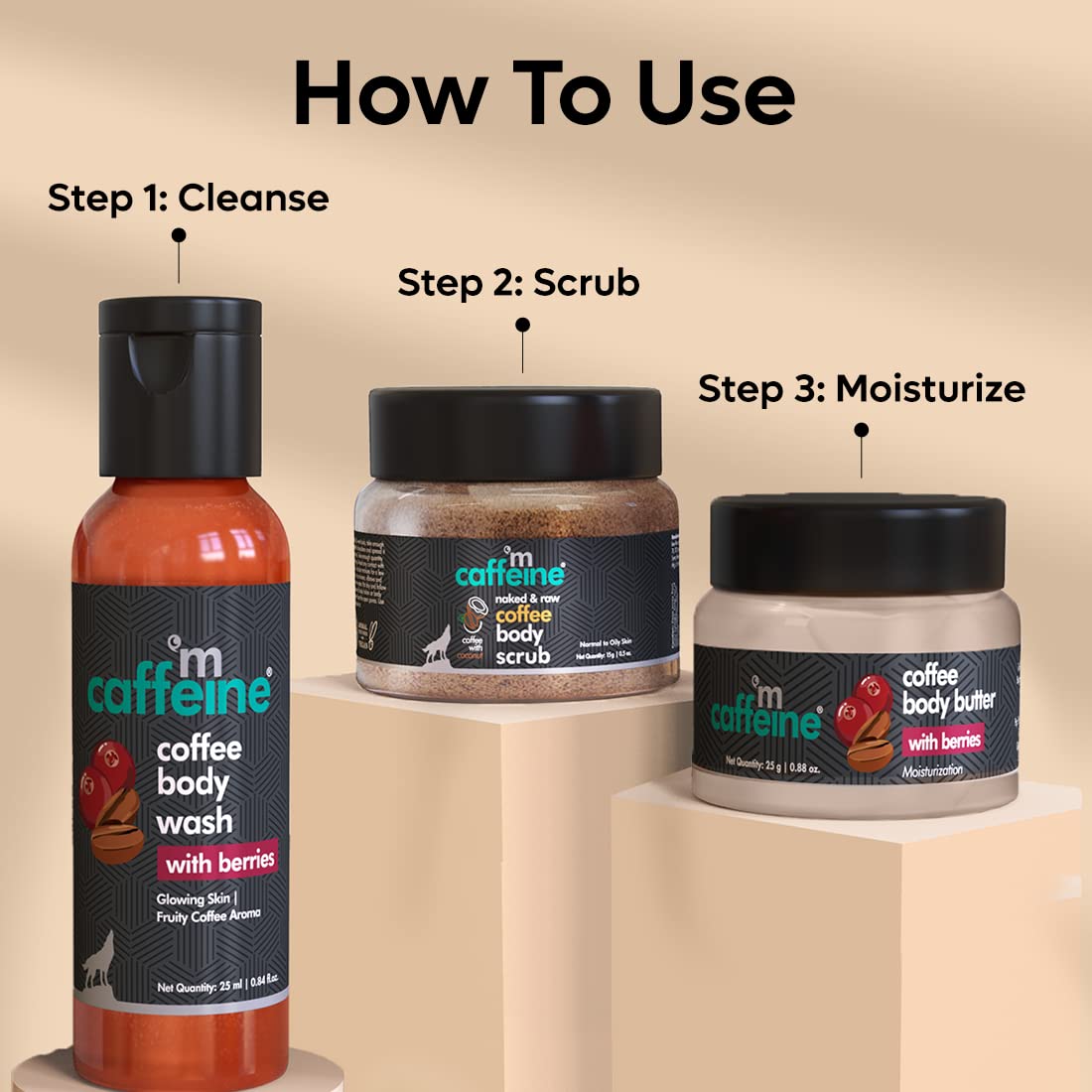 mCaffeine Body Care Gift Set for Women & Men | Bodywash Gift Box with Berries Body Wash, Body Scrub & Body Butter | Hydrating, Moisturizing Skin Care Kit for Birthday , Anniversary Gifts | Hampers for Him & Her for all special occasions