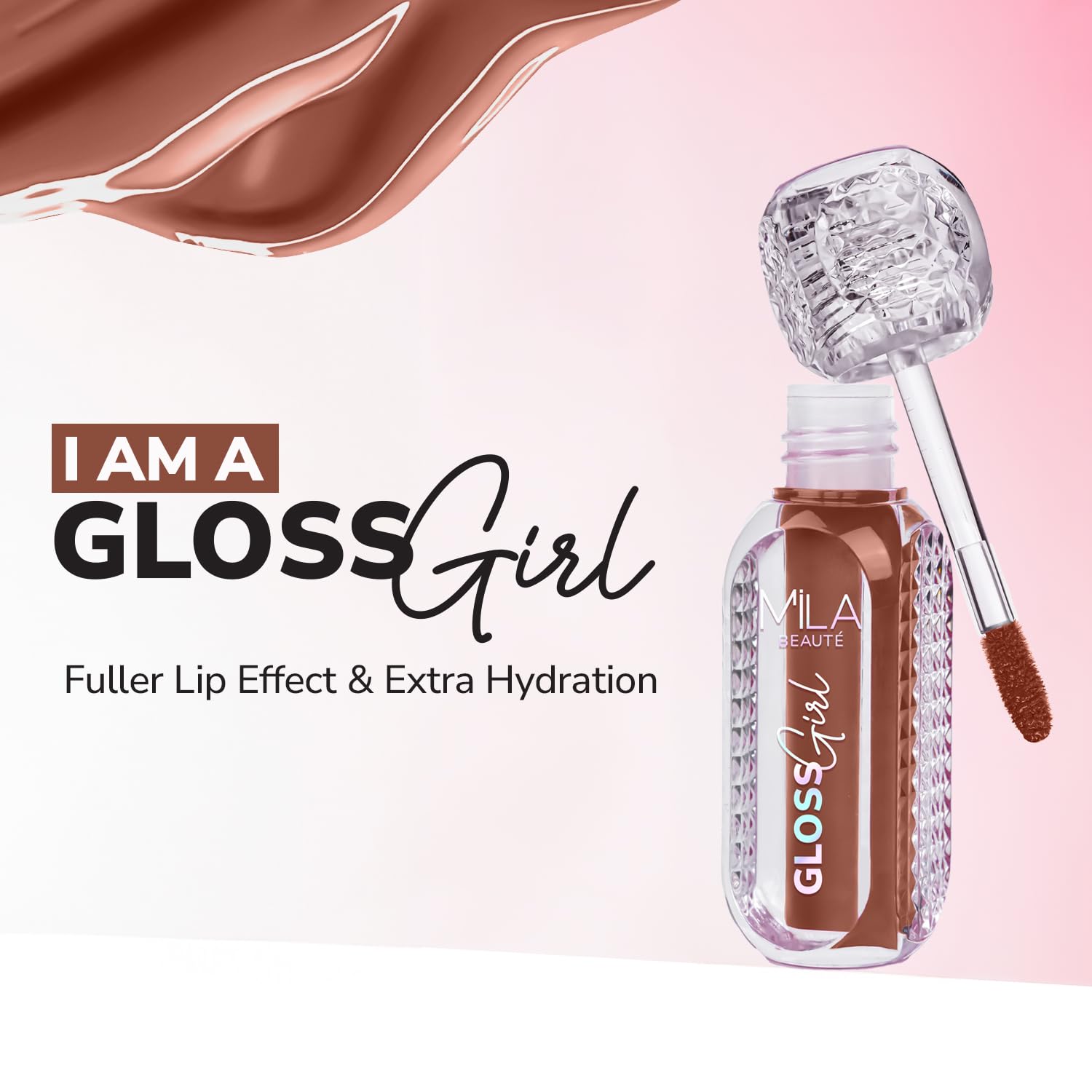 MILA BEAUTÉ Gloss Girl Lip Gloss|Enriched With Mango Seed Butter & Hyaluronic Acid|Light Weight & Non-Sticky Formula|Gives Fuller-Lip Effect & Extra Hydration|High Shine Finish-That's Me, 2.8 Ml