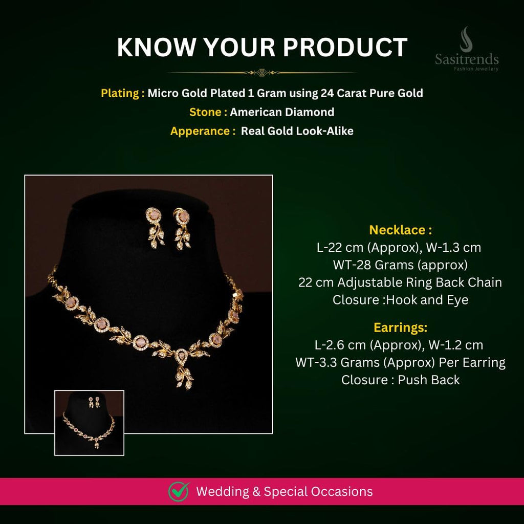 Sasitrends American Diamond Micro Gold Plated Necklace Set For Women