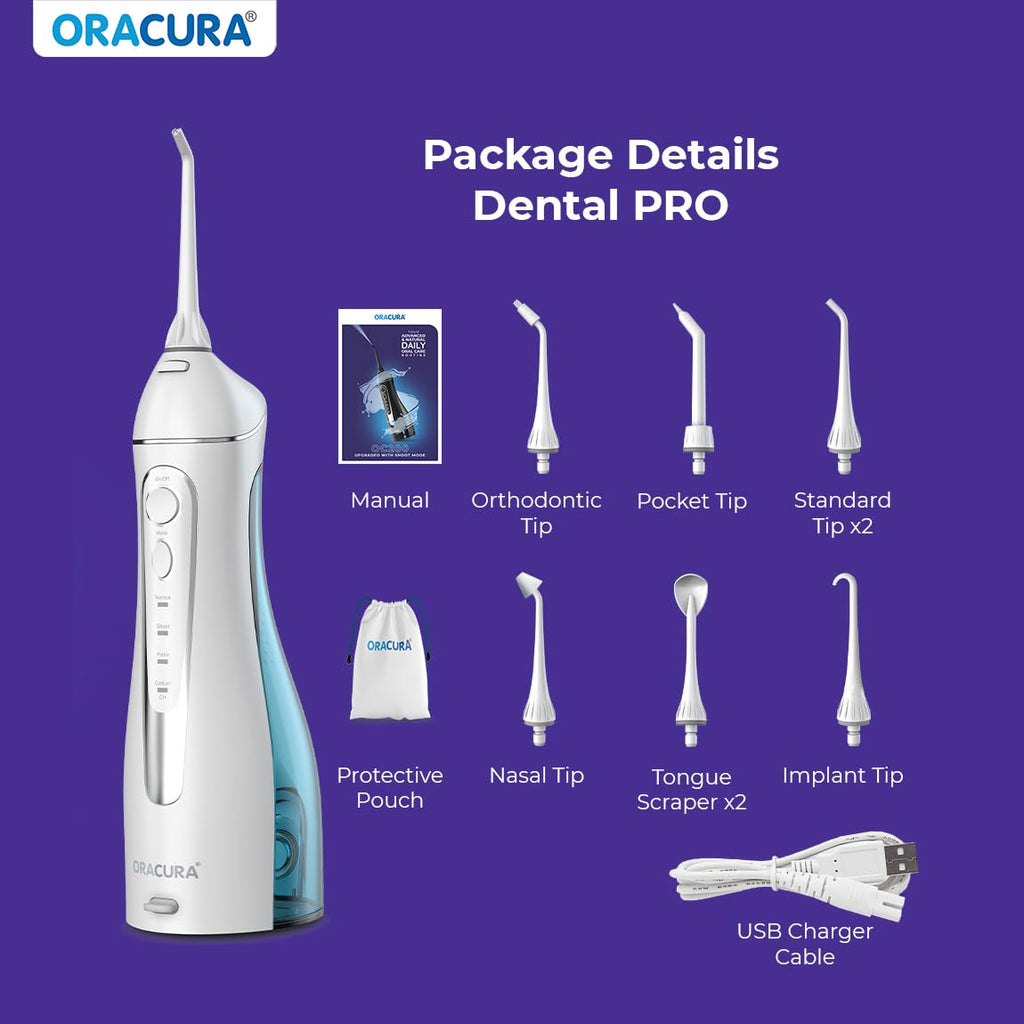 ORACURA® Smart PLUS Water Flosser® OC200 LITE Black comes with 2 Nozzle tips | Portable & Rechargeable | Custom 8 Water Pressure Settings | 200ml Water Tank Capacity | IPX7 Waterproof | 365 Days Warranty