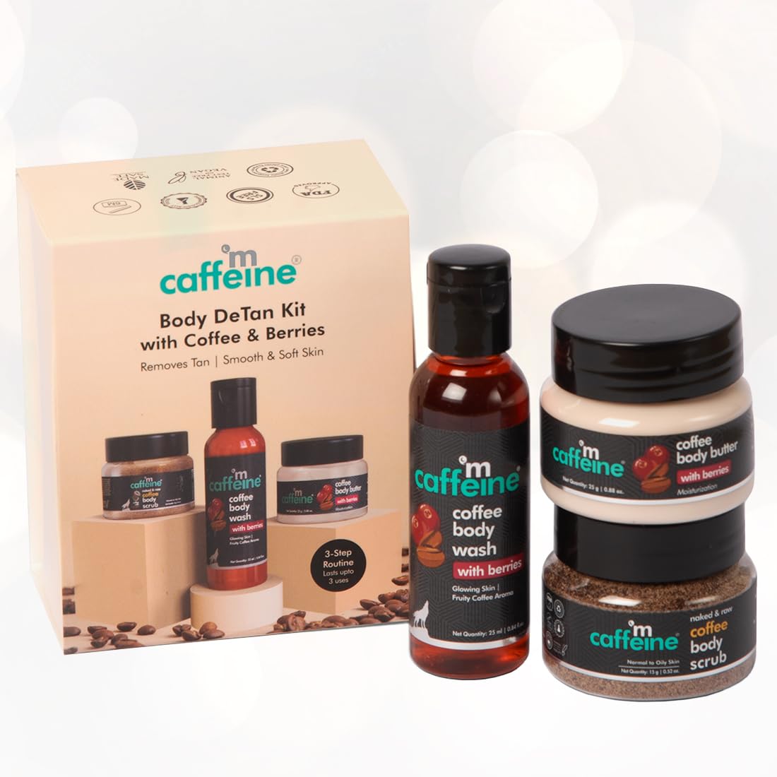 mCaffeine Body Care Gift Set for Women & Men | Bodywash Gift Box with Berries Body Wash, Body Scrub & Body Butter | Hydrating, Moisturizing Skin Care Kit for Birthday , Anniversary Gifts | Hampers for Him & Her for all special occasions