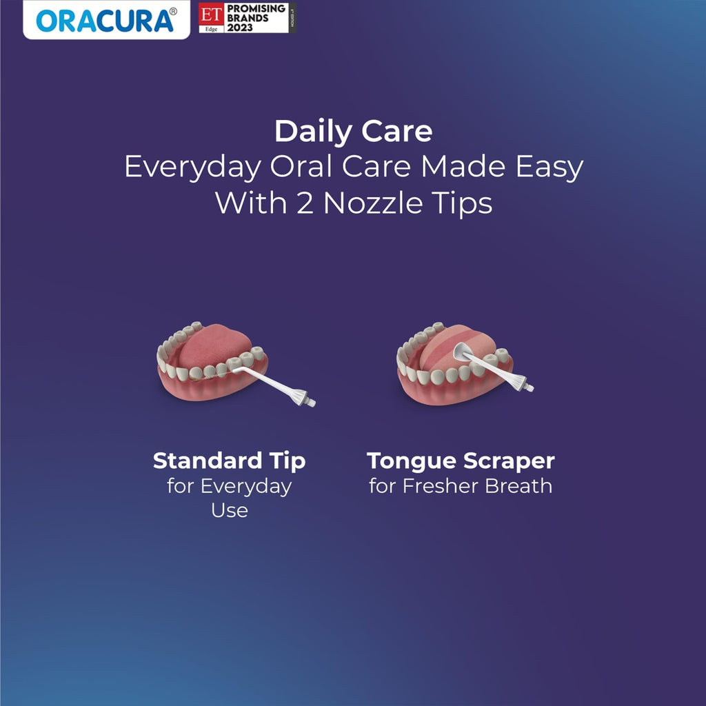ORACURA® Smart PLUS Water Flosser® OC200 LITE Black comes with 2 Nozzle tips | Portable & Rechargeable | Custom 8 Water Pressure Settings | 200ml Water Tank Capacity | IPX7 Waterproof | 365 Days Warranty