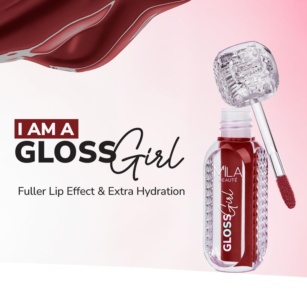 MILA BEAUTÉ Gloss Girl Lip Gloss|Enriched With Mango Seed Butter & Hyaluronic Acid|Light Weight & Non-Sticky Formula|Gives Fuller-Lip Effect & Extra Hydration|High Shine Finish-That's Me, 2.8 Ml