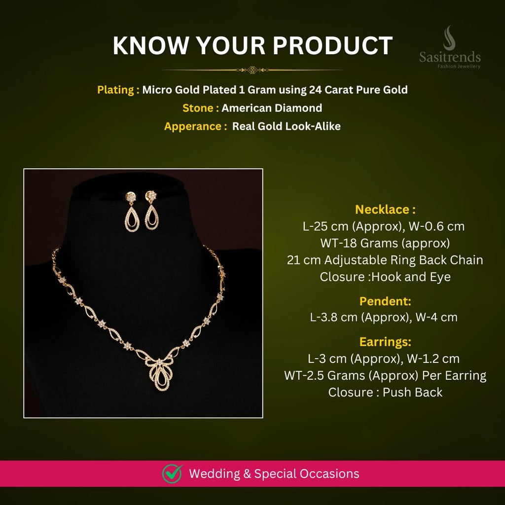 Sasitrends Floral Butterfly Wings Motif Micro Gold Plated AD Stone Necklace Set