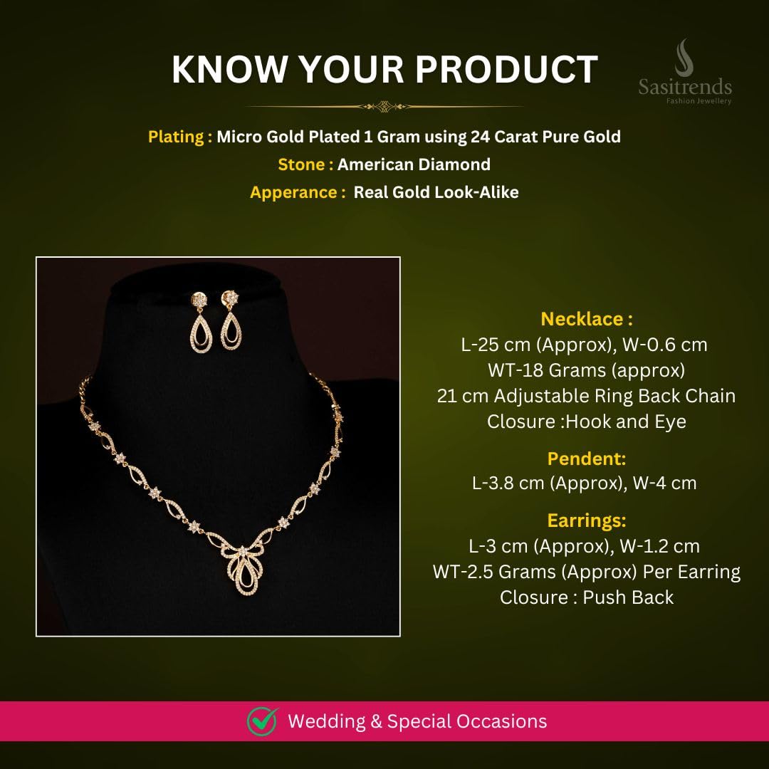 Sasitrends Floral Butterfly Wings Motif Micro Gold Plated AD Stone Necklace Set