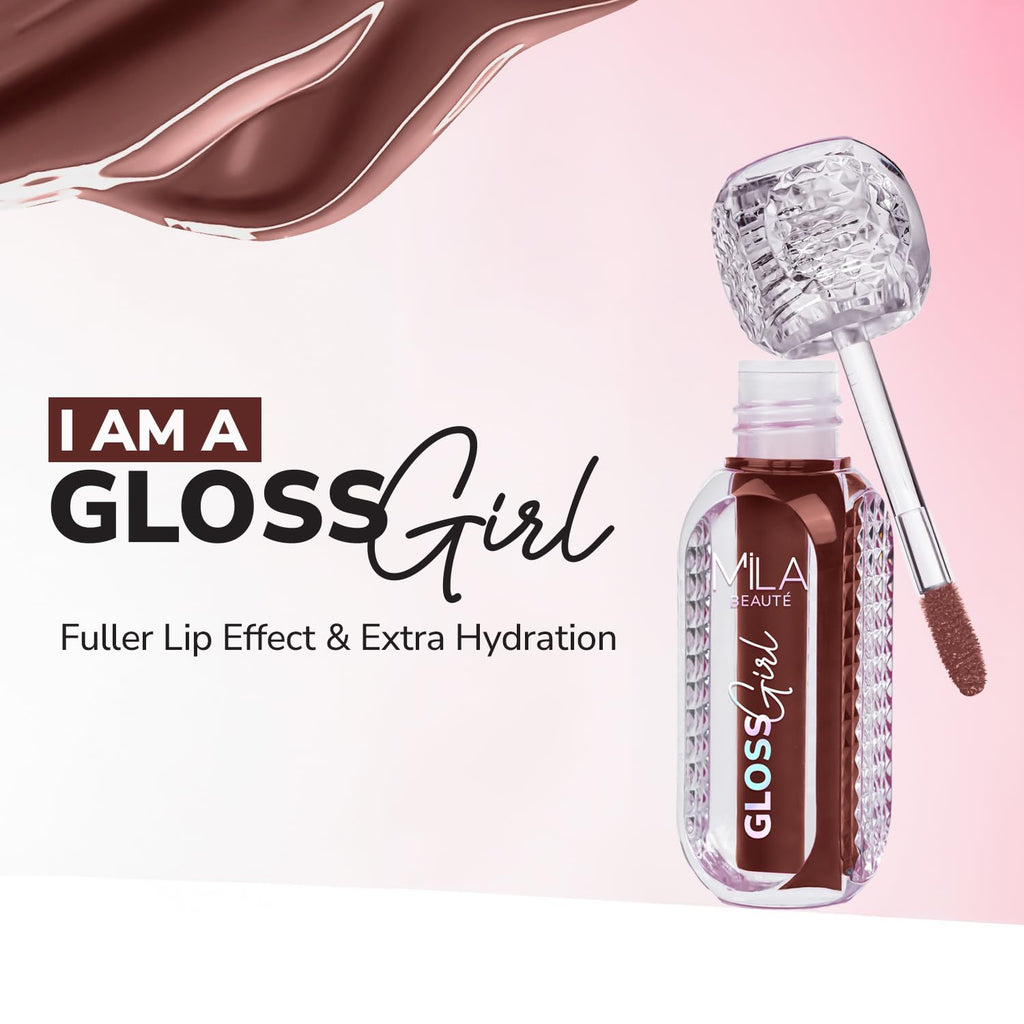 MILA BEAUTÉ Gloss Girl Lip Gloss|Enriched With Mango Seed Butter & Hyaluronic Acid|Light Weight & Non-Sticky Formula|Gives Fuller-Lip Effect & Extra Hydration|High Shine Finish-That's Me, 2.8 Ml