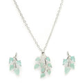 ZENEME Rhodium Plated Silver Toned American Diamond Studded Shimmery Leaf Pendant & Earring Jewellery Set for Women & Gifts For Girls