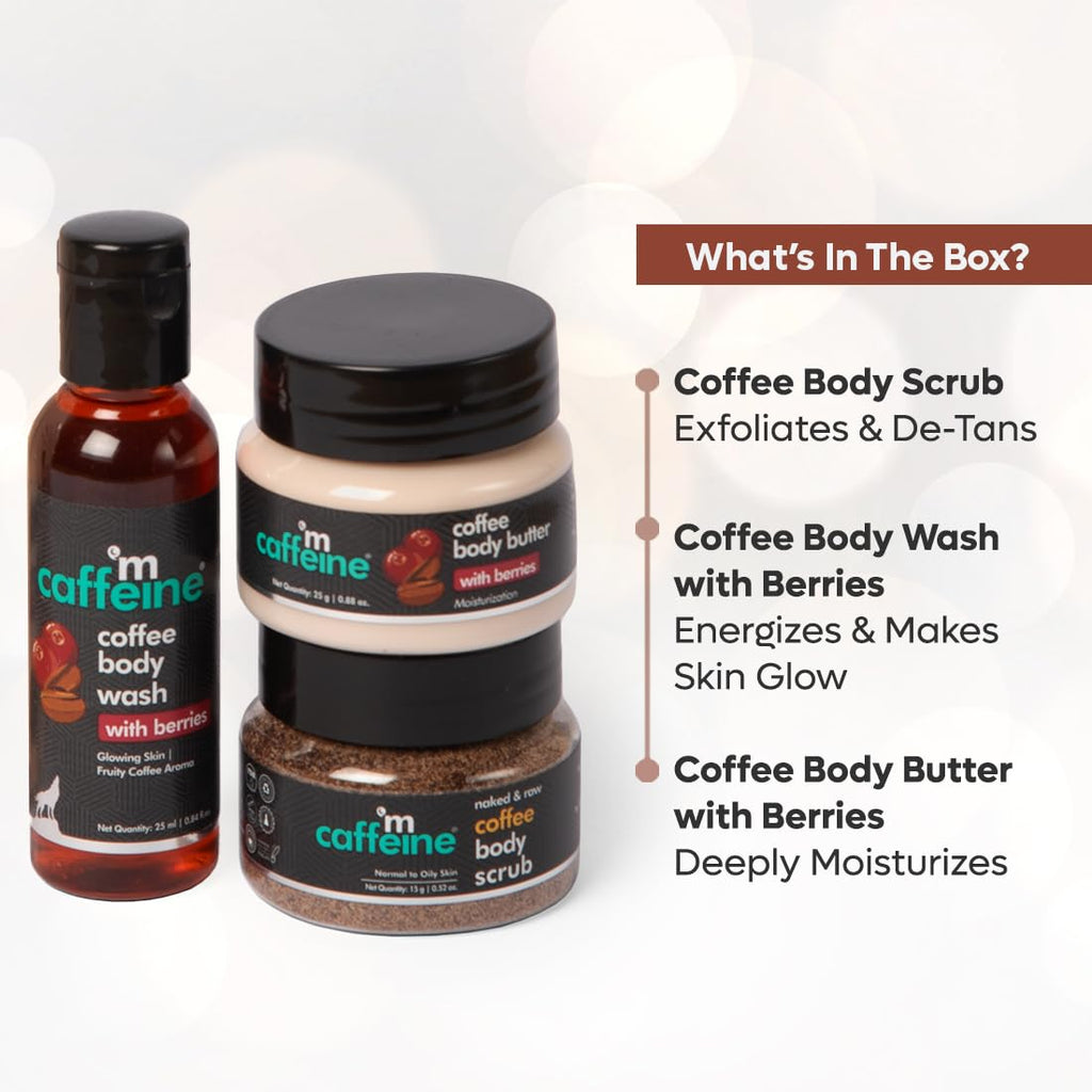 mCaffeine Body Care Gift Set for Women & Men | Bodywash Gift Box with Berries Body Wash, Body Scrub & Body Butter | Hydrating, Moisturizing Skin Care Kit for Birthday , Anniversary Gifts | Hampers for Him & Her for all special occasions