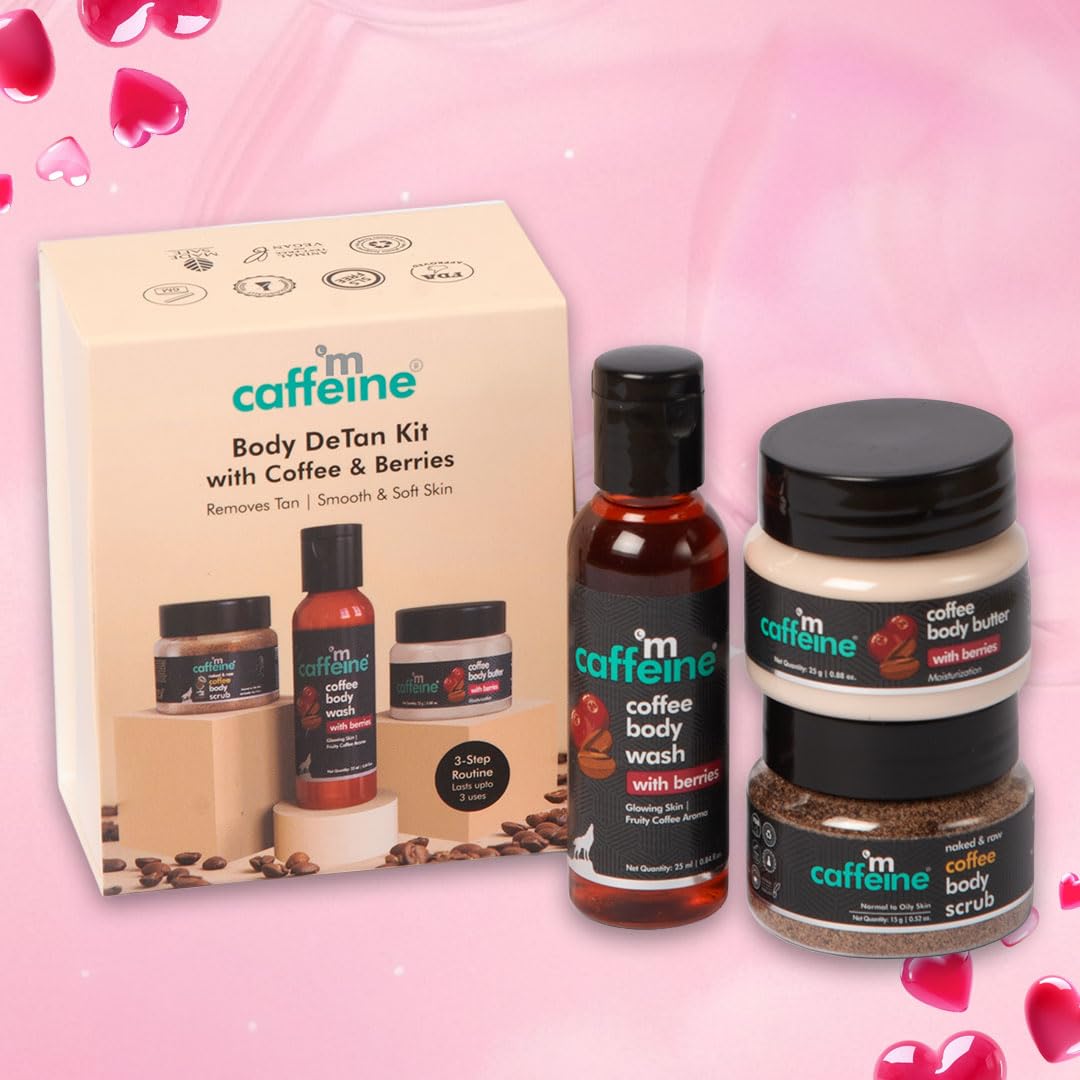 mCaffeine Body Care Gift Set for Women & Men | Bodywash Gift Box with Berries Body Wash, Body Scrub & Body Butter | Hydrating, Moisturizing Skin Care Kit for Birthday , Anniversary Gifts | Hampers for Him & Her for all special occasions
