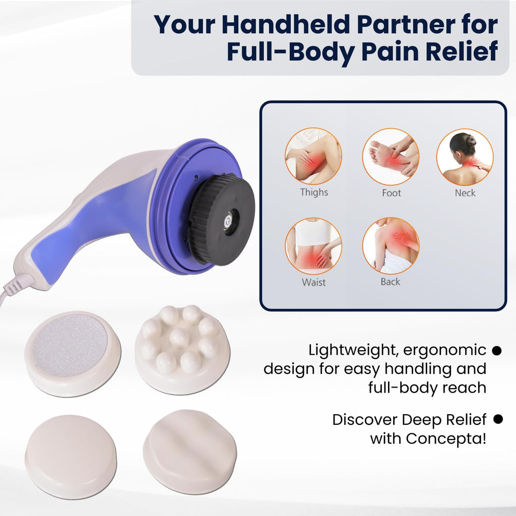 Concepta Full Body Massager for Pain Relief – Electric Massage Machine for Body Pain Relief | Full Body Massager for Back, Neck, Legs & Shoulder | For Men & Women | Corded, White