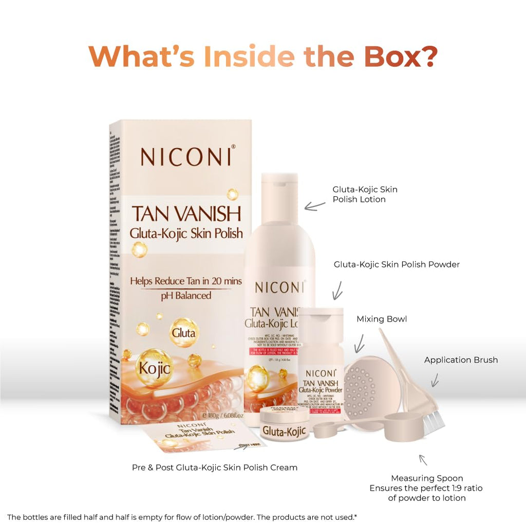 NICONI Tan Vanish Gluta-Kojic Skin Polish | Instant Tan Removal & Glow | Infused with Kojic Acid & Glutathione | Ideal for All Skin Types | Lightens Suntan | 180g
