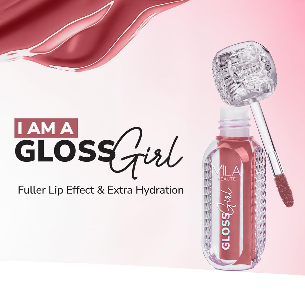 MILA BEAUTÉ Gloss Girl Lip Gloss|Enriched With Mango Seed Butter & Hyaluronic Acid|Light Weight & Non-Sticky Formula|Gives Fuller-Lip Effect & Extra Hydration|High Shine Finish-That's Me, 2.8 Ml