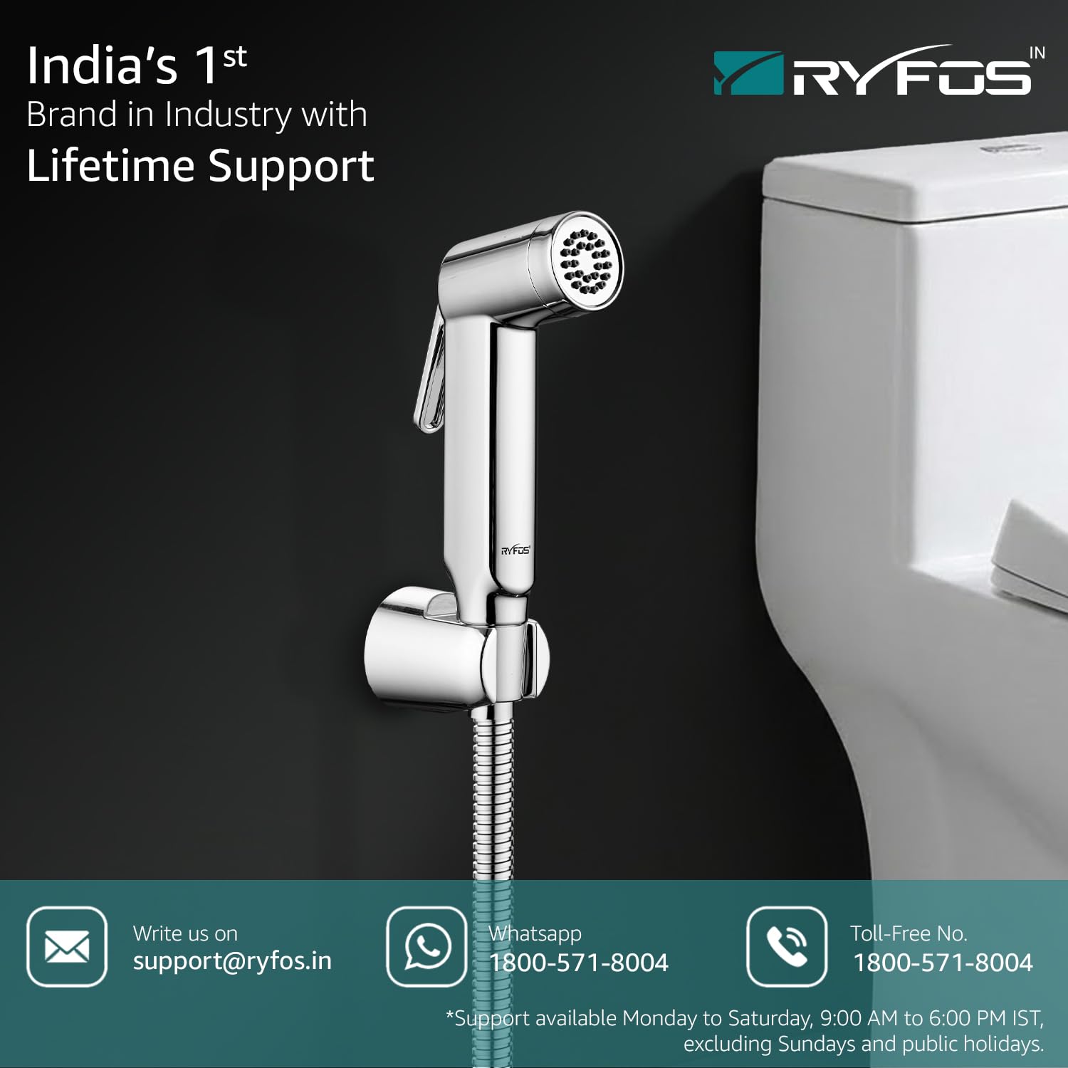 India’s 1st Brand with Lifetime Support, R1005HF ABS Health Faucet, Jet Spray for Toilet with 1-1.2 Mtr SS-304 Flexible Hose Pipe & Wall Hook, Chrome Finish