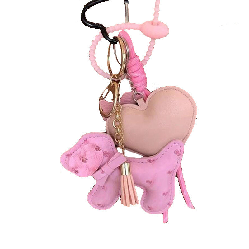 Cute Cartoon PU Leather Puppy Keychain Creative Bag Charm