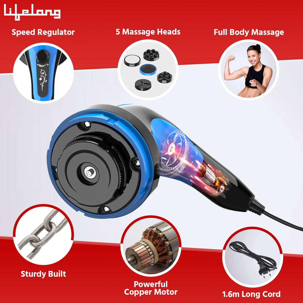 Lifelong Full Body Massager Machine for Pain Relief | Body & Back Pain Relief Product | Handheld Electric Manipol Mini Massager | 5-Speed Settings | Best Gift for Women & Men (LLM270, Brown)