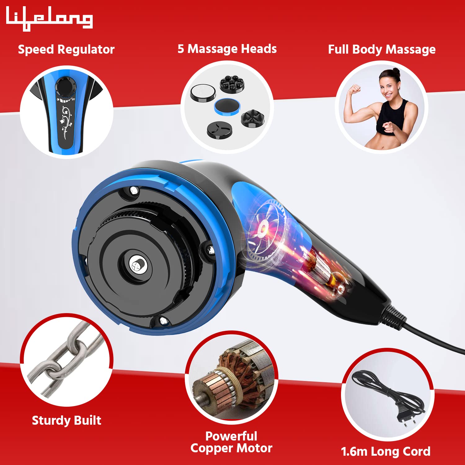 Lifelong Full Body Massager Machine for Pain Relief | Body & Back Pain Relief Product | Handheld Electric Manipol Mini Massager | 5-Speed Settings | Best Gift for Women & Men (LLM270, Brown)