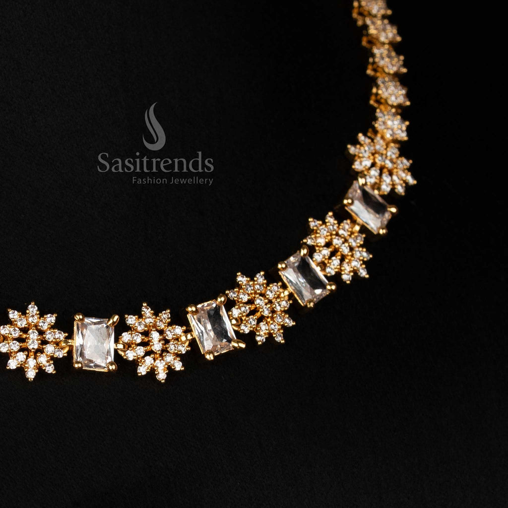Sasitrends American Diamond Micro Gold Plated Necklace Set For Women