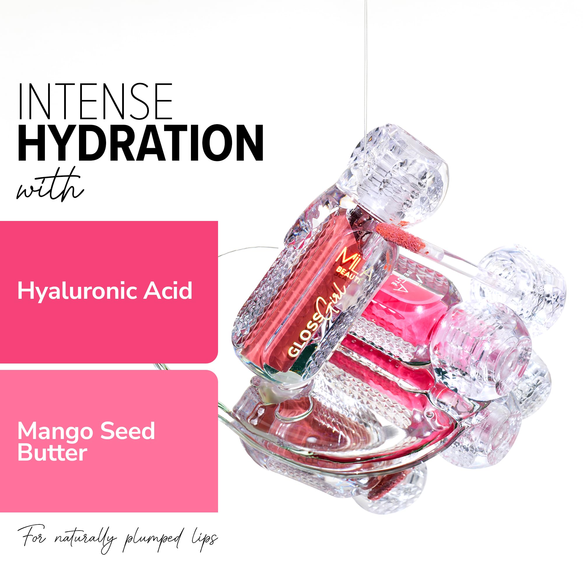 MILA BEAUTÉ Gloss Girl Lip Gloss|Enriched With Mango Seed Butter & Hyaluronic Acid|Light Weight & Non-Sticky Formula|Gives Fuller-Lip Effect & Extra Hydration|High Shine Finish-That's Me, 2.8 Ml