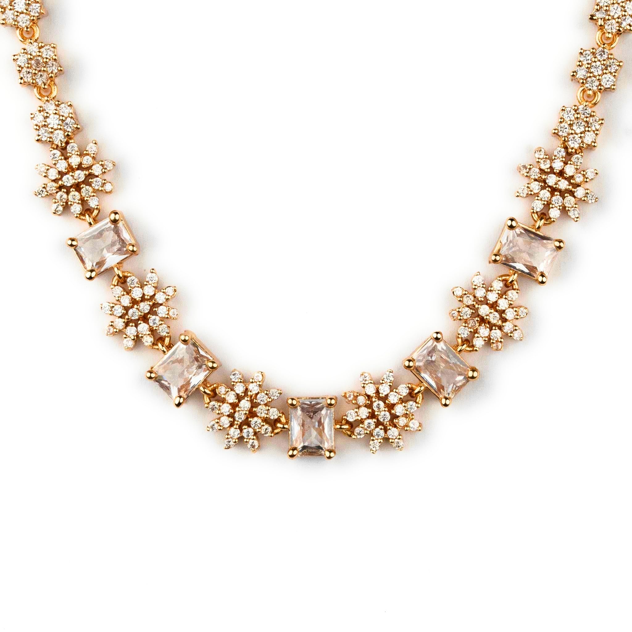 Sasitrends American Diamond Micro Gold Plated Necklace Set For Women