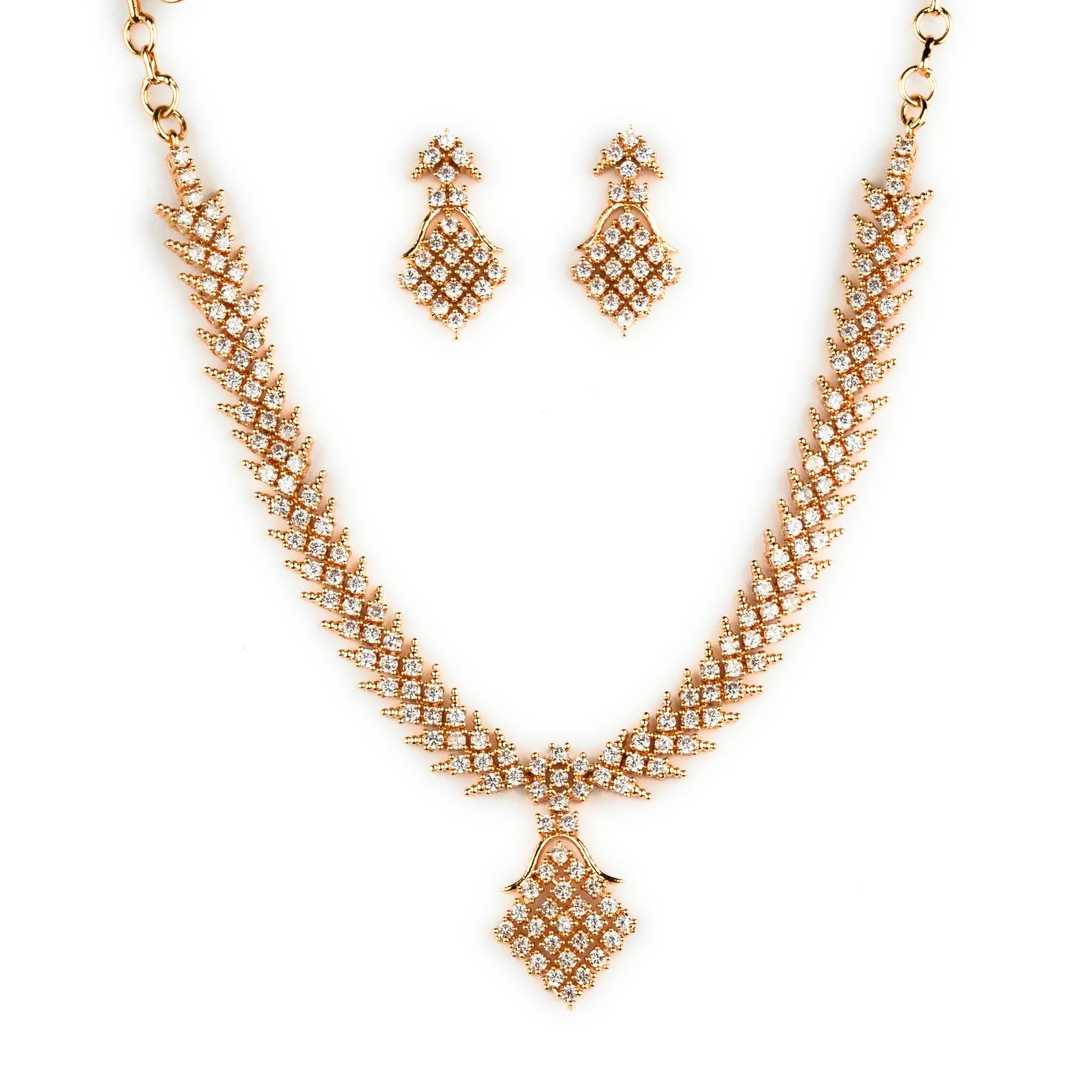 Sasitrends Floral Butterfly Wings Motif Micro Gold Plated AD Stone Necklace Set