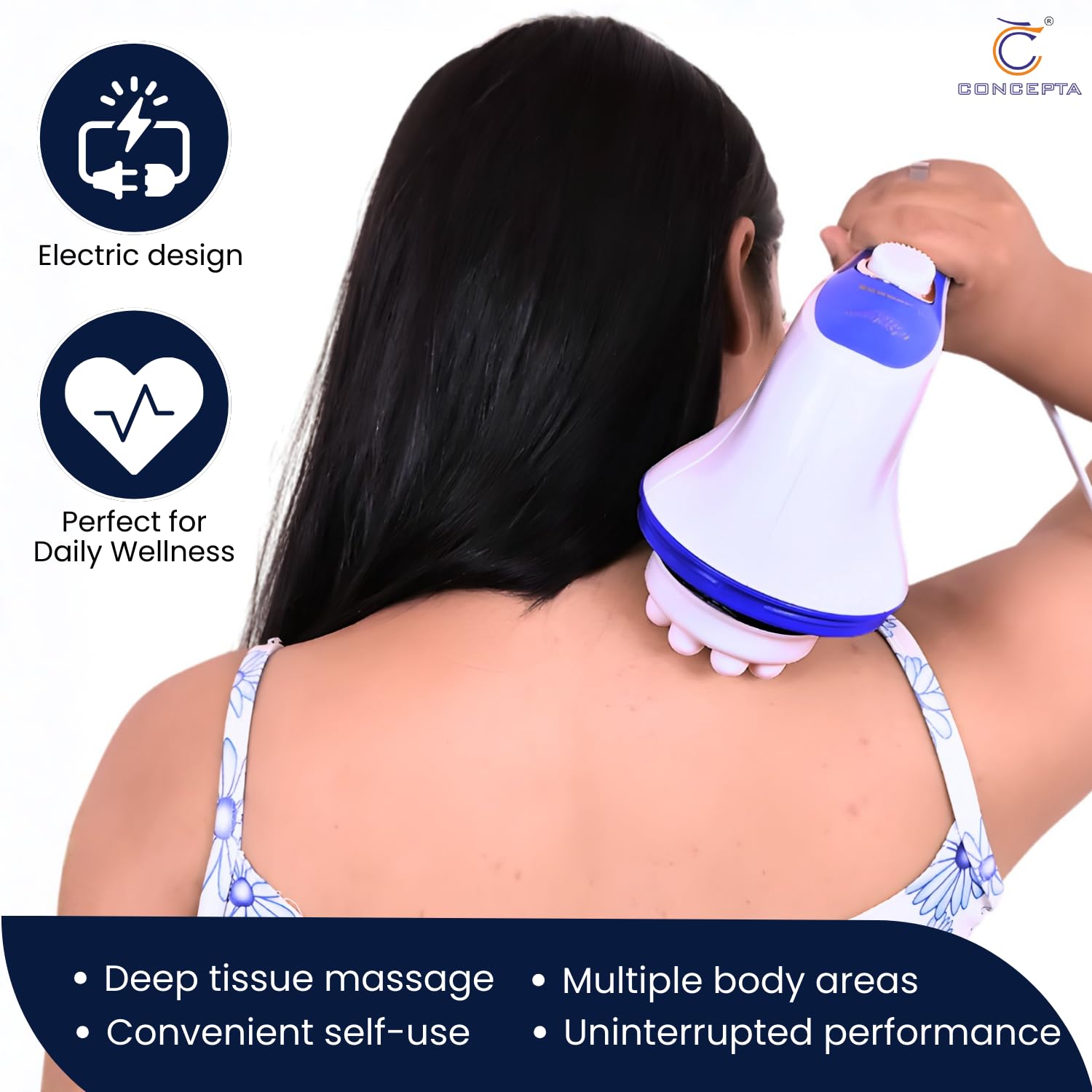 Concepta Full Body Massager for Pain Relief – Electric Massage Machine for Body Pain Relief | Full Body Massager for Back, Neck, Legs & Shoulder | For Men & Women | Corded, White