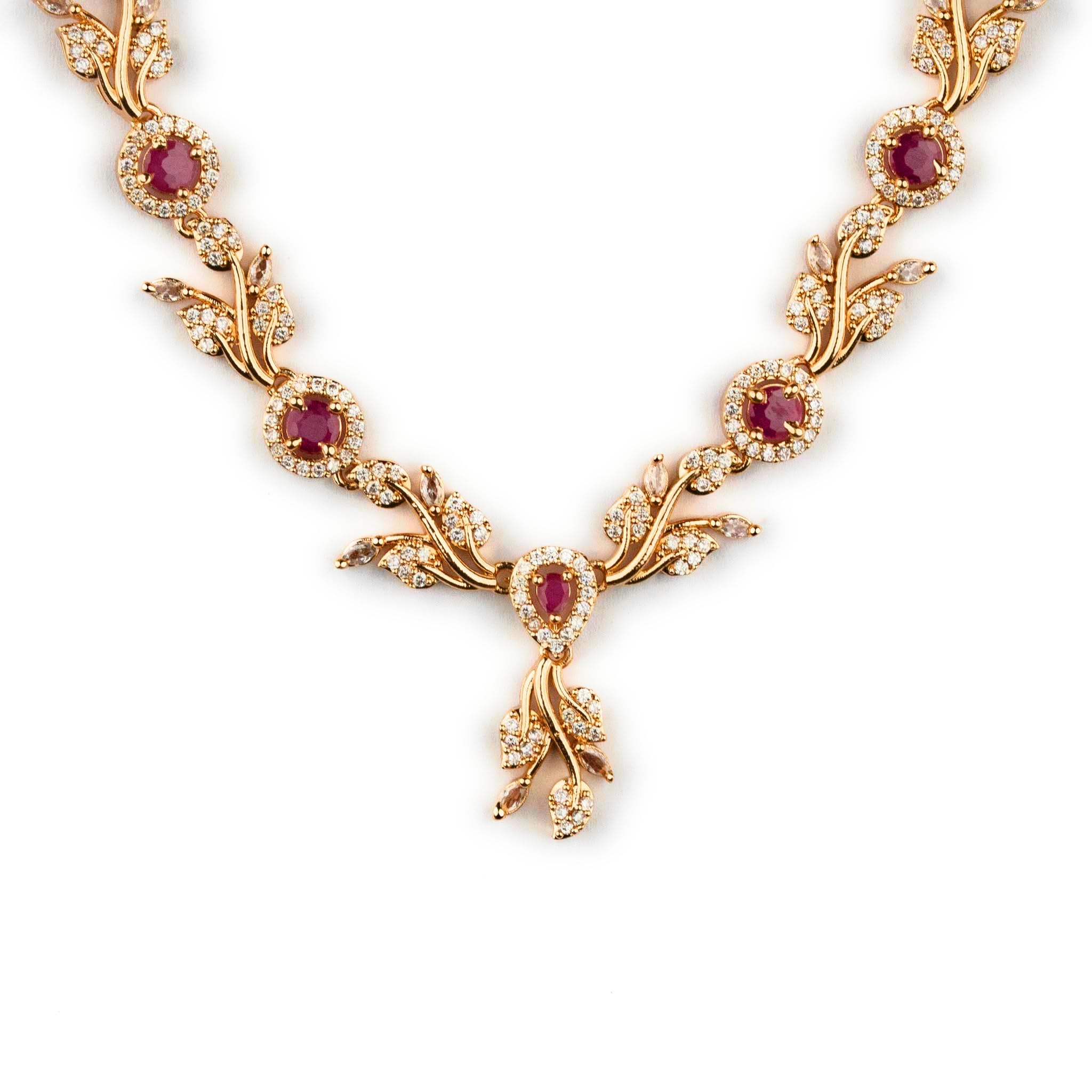 Sasitrends American Diamond Micro Gold Plated Necklace Set For Women