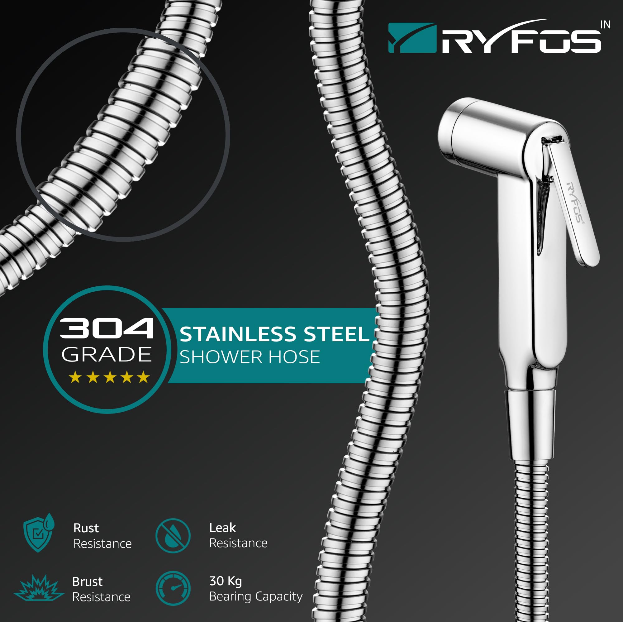 India’s 1st Brand with Lifetime Support, R1005HF ABS Health Faucet, Jet Spray for Toilet with 1-1.2 Mtr SS-304 Flexible Hose Pipe & Wall Hook, Chrome Finish