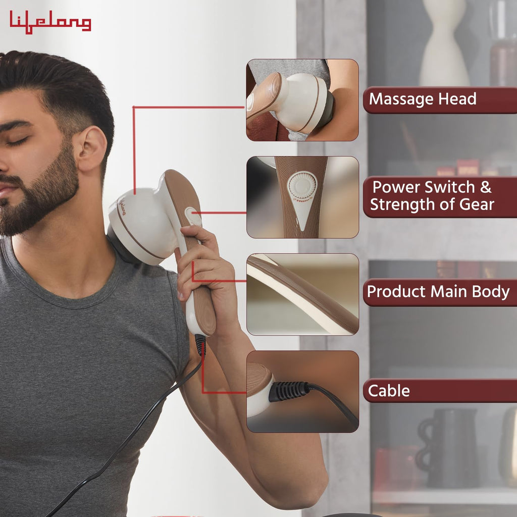 Lifelong Full Body Massager Machine for Pain Relief | Body & Back Pain Relief Product | Handheld Electric Manipol Mini Massager | 5-Speed Settings | Best Gift for Women & Men (LLM270, Brown)