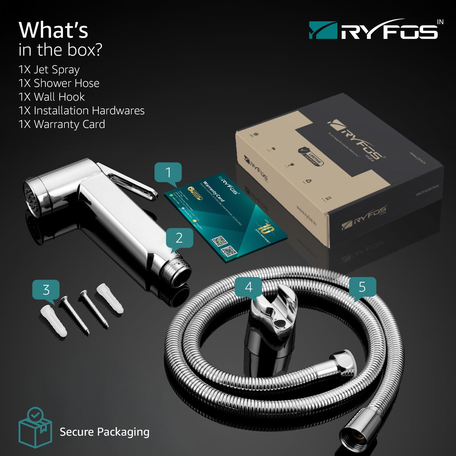 India’s 1st Brand with Lifetime Support, R1005HF ABS Health Faucet, Jet Spray for Toilet with 1-1.2 Mtr SS-304 Flexible Hose Pipe & Wall Hook, Chrome Finish