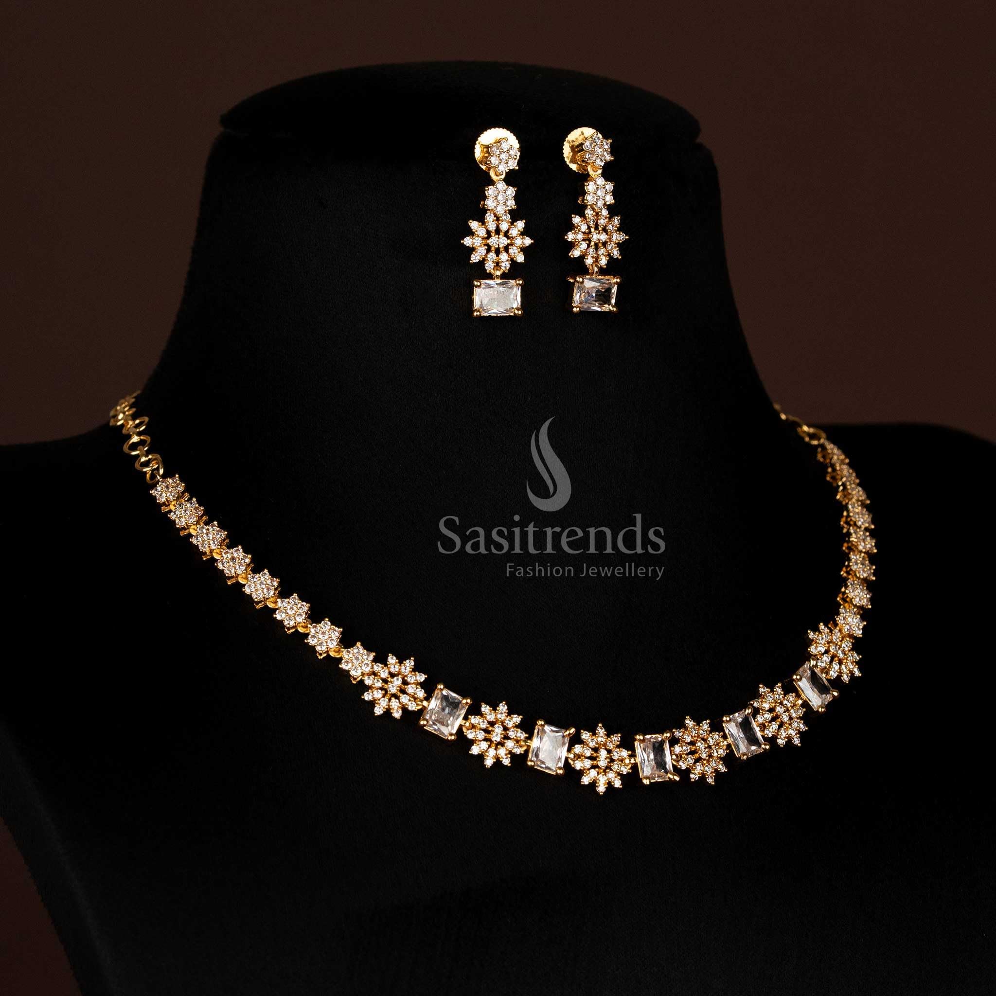 Sasitrends American Diamond Micro Gold Plated Necklace Set For Women