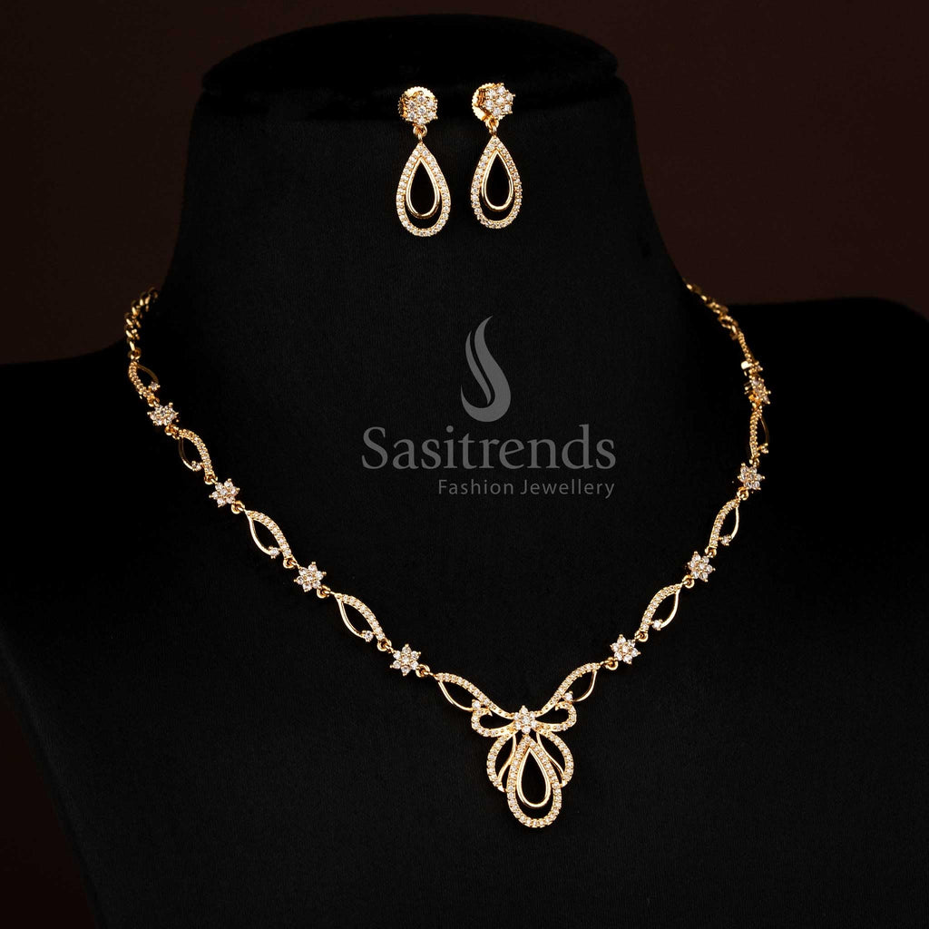 Sasitrends Floral Butterfly Wings Motif Micro Gold Plated AD Stone Necklace Set