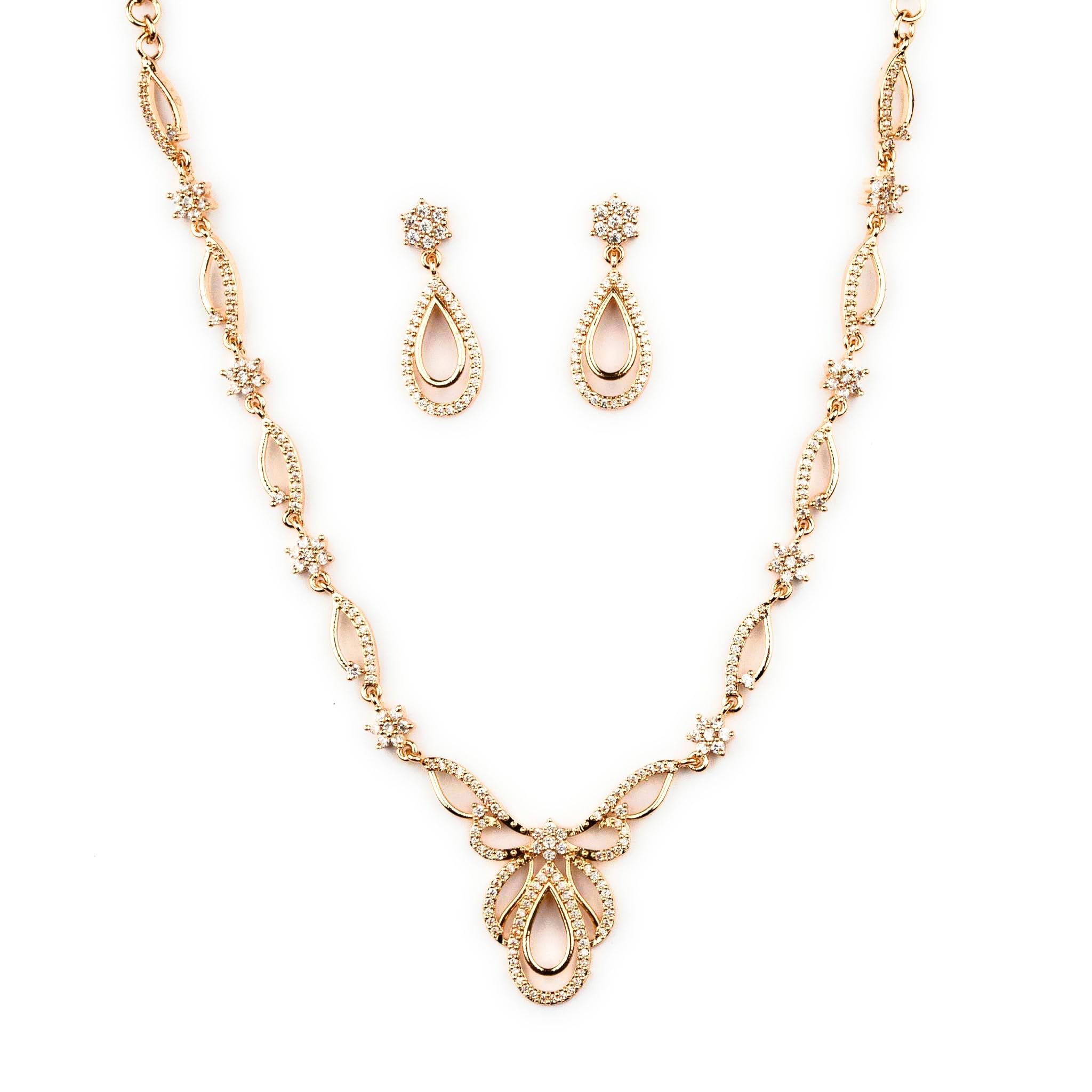Sasitrends Floral Butterfly Wings Motif Micro Gold Plated AD Stone Necklace Set