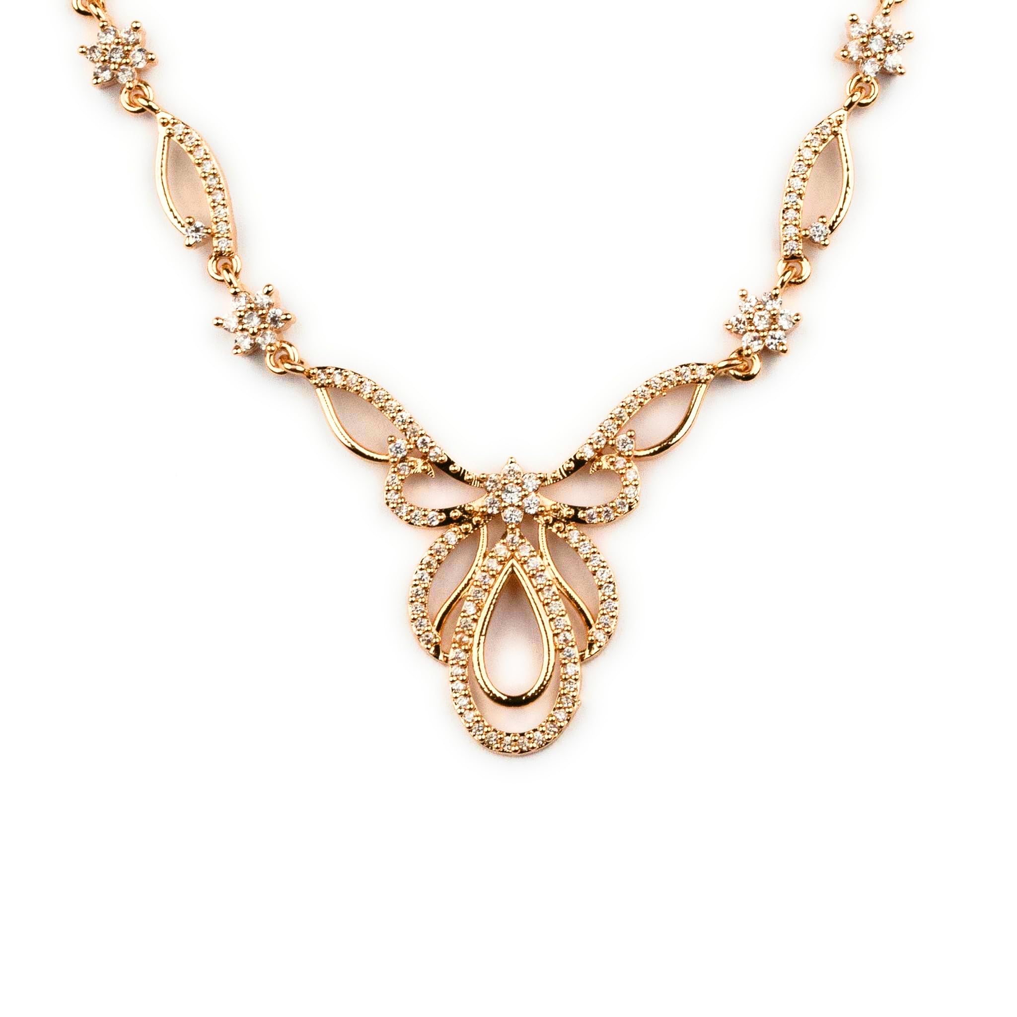 Sasitrends Floral Butterfly Wings Motif Micro Gold Plated AD Stone Necklace Set