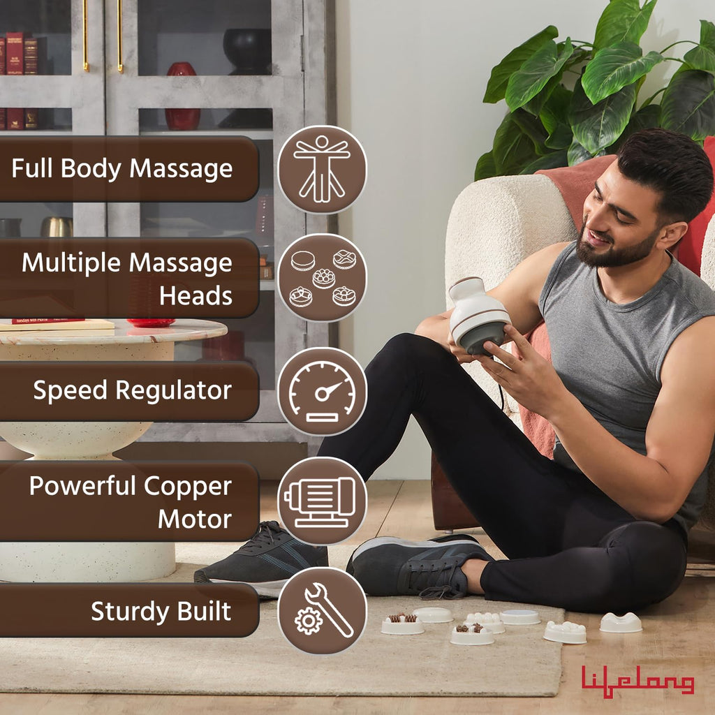 Lifelong Full Body Massager Machine for Pain Relief | Body & Back Pain Relief Product | Handheld Electric Manipol Mini Massager | 5-Speed Settings | Best Gift for Women & Men (LLM270, Brown)