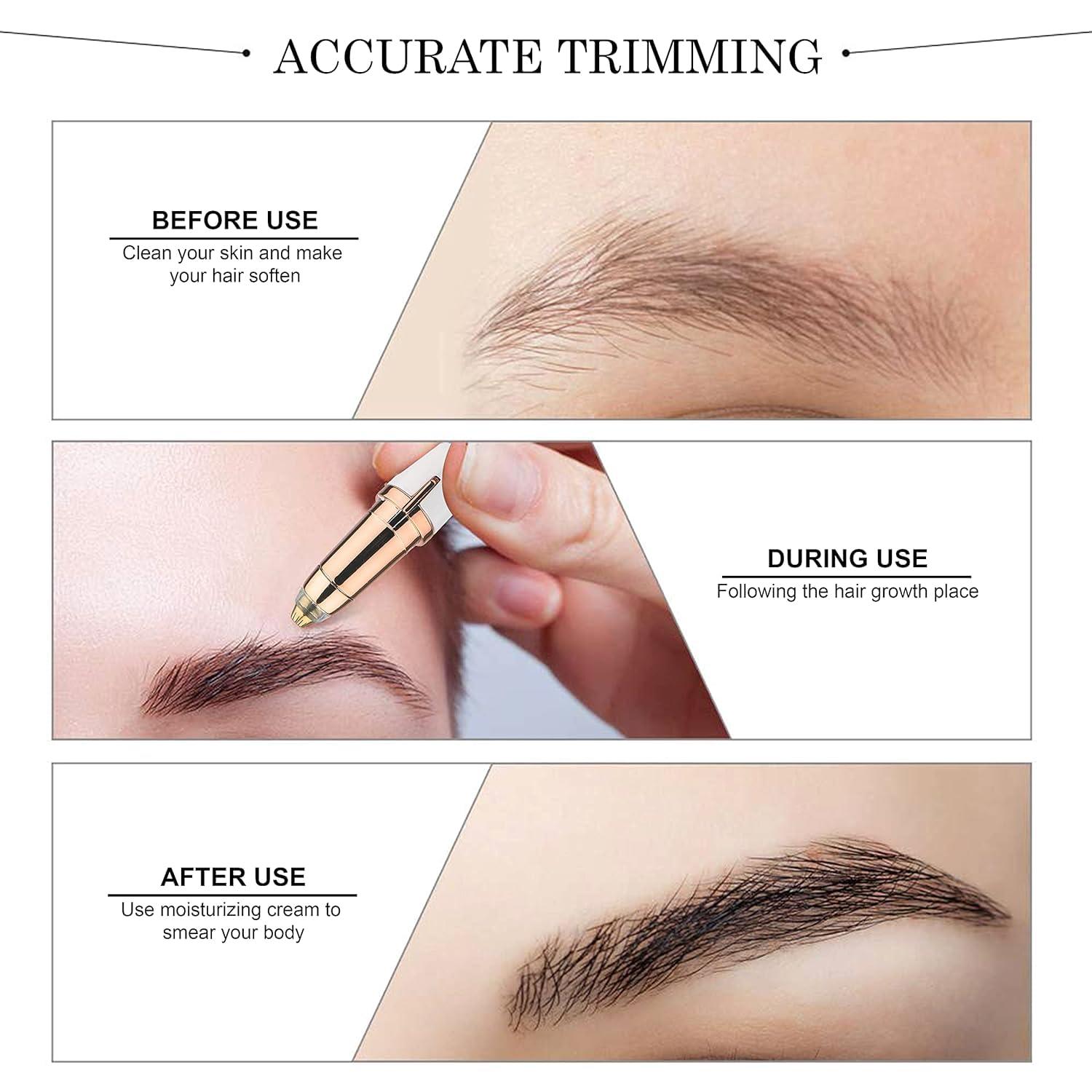 Flawless Eyebrow Trimmer for women. Pianless,Touch sensitive,18K Gold Platted Battery operated Eyebrow Hair Remover For women. Battery not included.